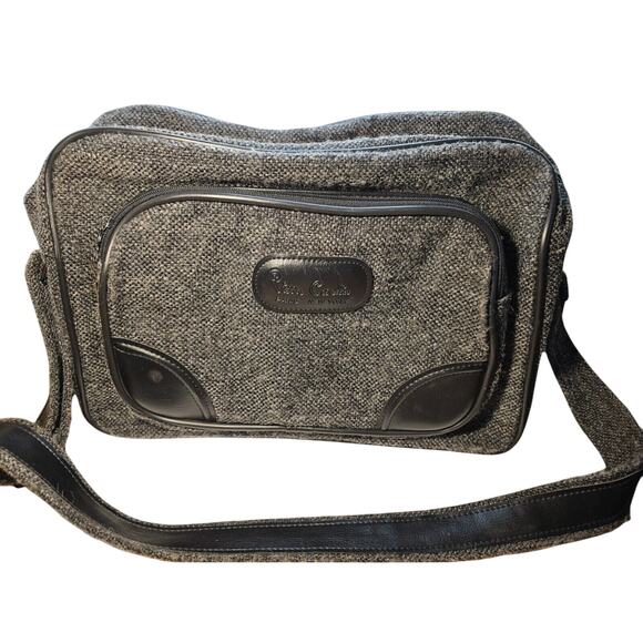 Vintage PIERRE CARDIN Gray Black Tweed Carry On Shoulder Bag with Strap Unisex - Picture 12 of 13